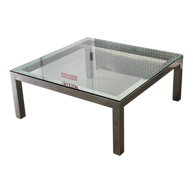 MCM Chrome and Glass Coffee Table, Milo Baughman Style, Mid Century Modern For Sale