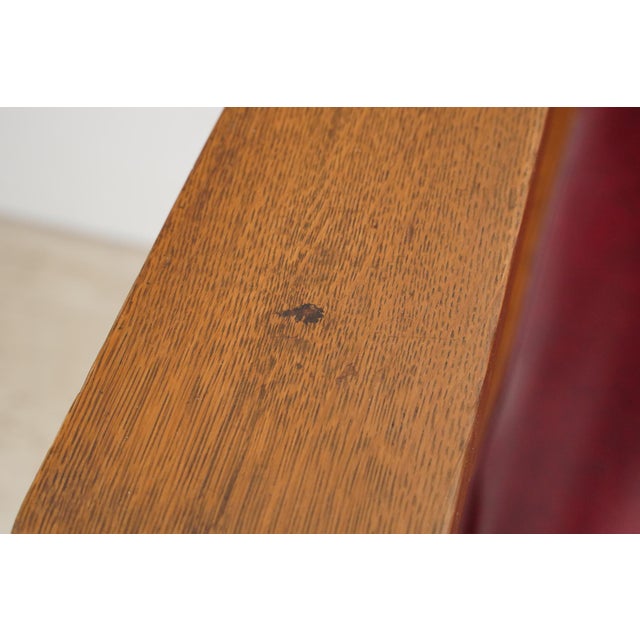 Wood Mid 20th Century Reclaimed Mission 86.125 In. Golden Oak Red Vinyl Bench For Sale - Image 7 of 15