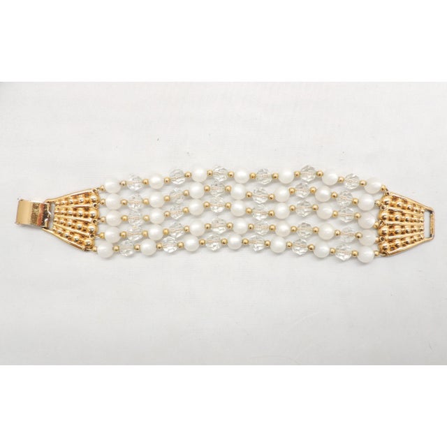 Napier Vintage 1950s Signed Napier Faux-Moonstone & Faceted Glass Beaded Bracelet For Sale - Image 4 of 7