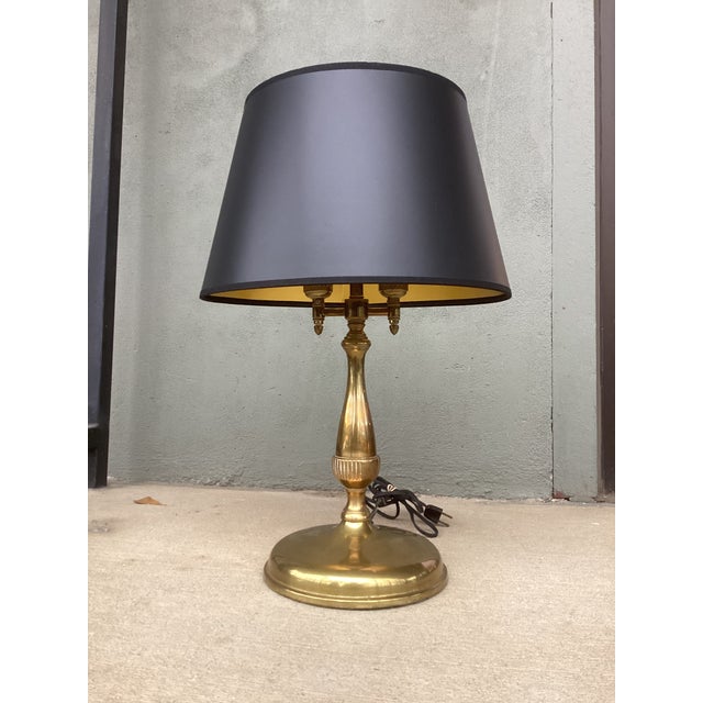 Metal Vintage Chapman Style Bouillotte Lamp With New Black Parchment Empire Shade With Gold Pony For Sale - Image 7 of 8