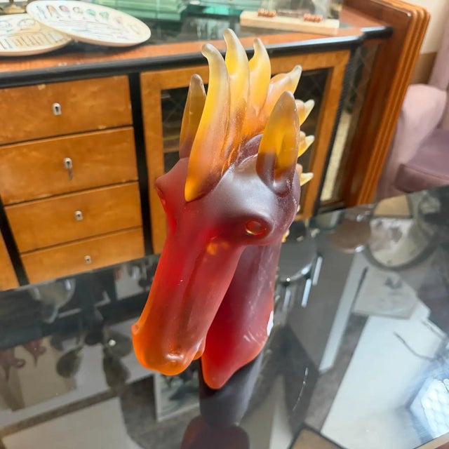 1990s Modern Amber and Brown Heavy Murano Glass Sculpture of an Horse Head 4 For Sale - Image 11 of 12