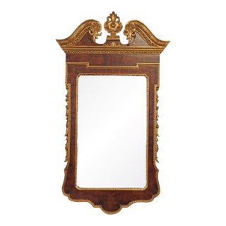 1990s Italian Made Chippendale Regency Style Burl Wood & Gold Paint Mirror For Sale