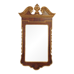 1990s Italian Made Chippendale Regency Style Burl Wood & Gold Paint Mirror