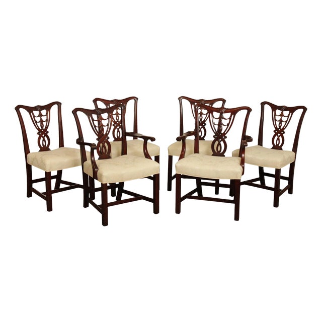 1940's Georgian Style Set of Six Solid Mahogany Dining Chairs For Sale