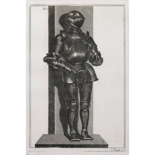 Cream 19th Century Engravings of Medeival English Knights Suits of Armour 1801- A Pair For Sale - Image 8 of 9