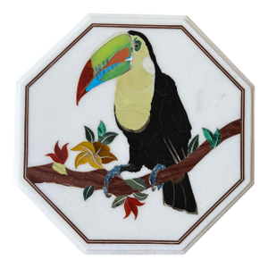 Marble Table Top With Mosaic Inlay of a Toucan Bird