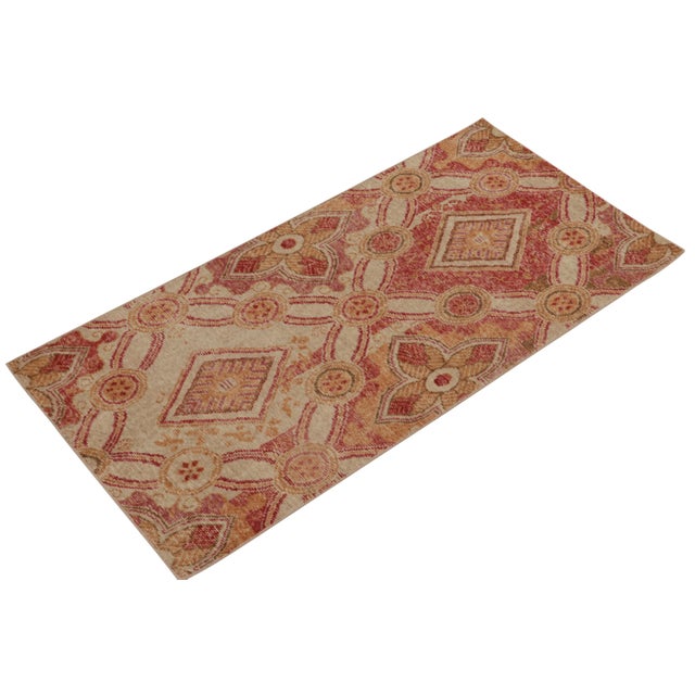 Traditional Rug & Kilim’s Distressed Style Runner in Red, Gold and Beige-Brown Trellises For Sale - Image 3 of 7