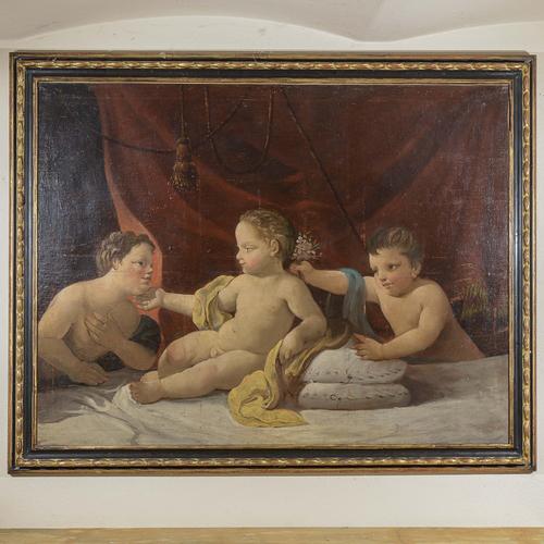 Textile Cherubs, Oil on Canvas, Framed For Sale - Image 7 of 7