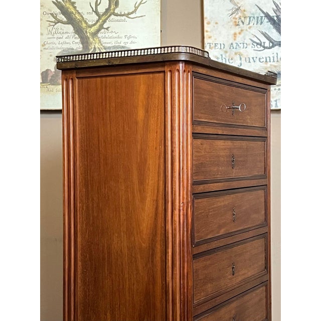 Brown Antique French Chest of Drawers Semainier Louis XVI White Marble Mahogany C1900 For Sale - Image 8 of 18