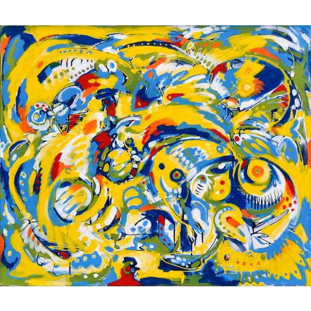 Dynamic, heavy impasto abstract expressionist scene by unknown artist Joy W. (American, 20th Century). Titled, signed and...
