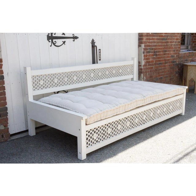 Large Hand-Carved Floral Jali White Daybed Sofa For Sale - Image 9 of 13