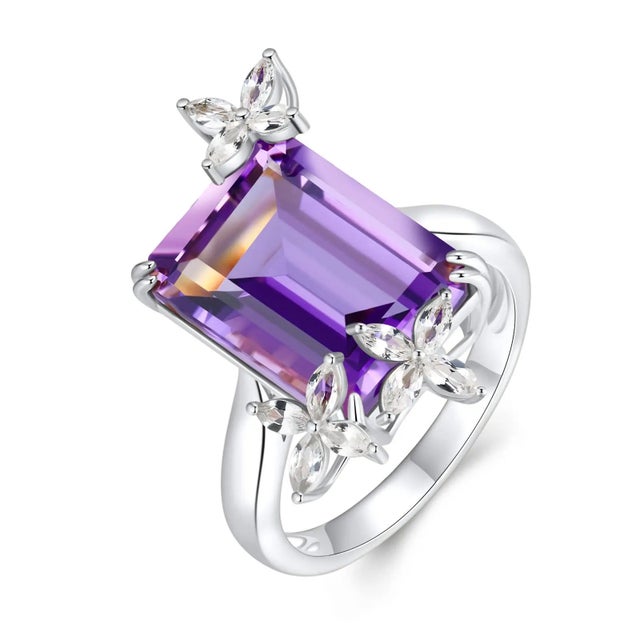 14K Yellow Gold 10 x 14 mm Amethyst｜Purple｜Emerald-Cut｜Eye-Clean Amethyst CTW: 7.50 12 Pieces White...