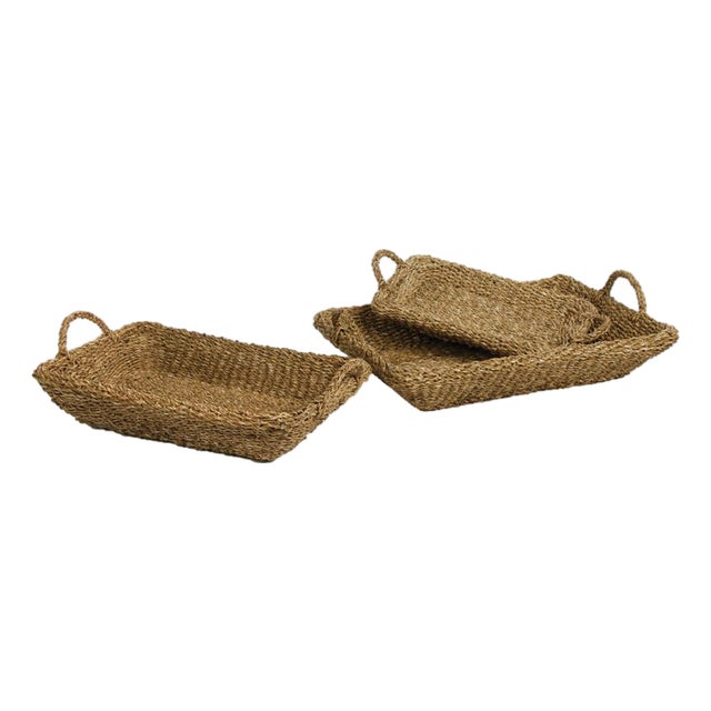 Seagrass Trays With Handles, Set Of 3 For Sale