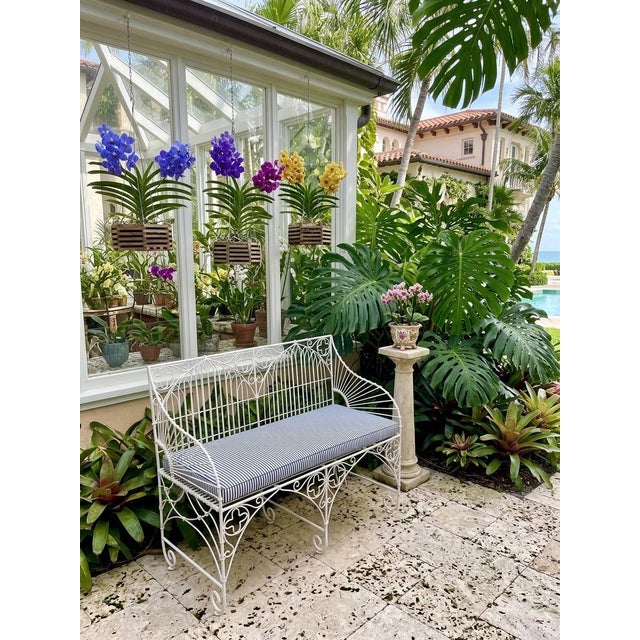 Metal Vintage Gothic Revival Style White Wrought Iron Garden Settee For Sale - Image 7 of 12