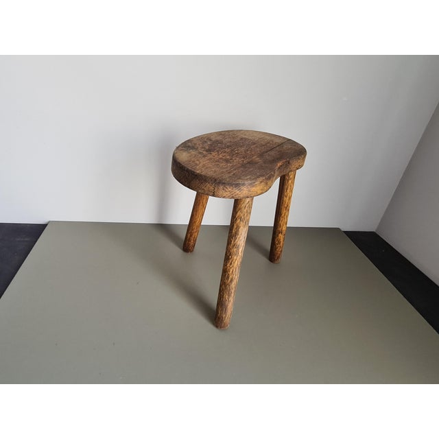 Vintage French Wooden Tripod Stool, 1950 For Sale - Image 9 of 11