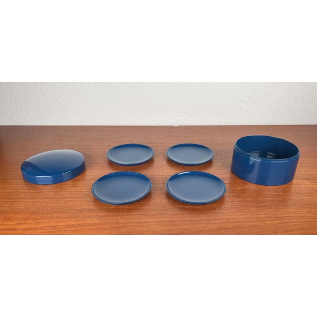 Mid-Century Modern German Blue Space Age Coasters with Box, 1960s, Set of 5 For Sale - Image 13 of 13