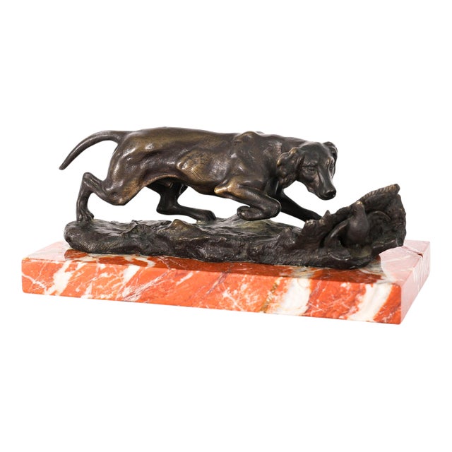Carl Kauba, Hunting Dog, 19th Century, Bronze and Marble For Sale