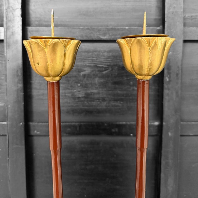 Japanese Meiji Buddhist Candlesticks, 1910s, Set of 2 For Sale - Image 10 of 11