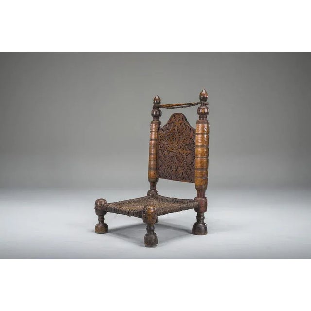 Early 20th Century Handmade Low Cedar Chair, Nuristan, 1890s For Sale - Image 11 of 14