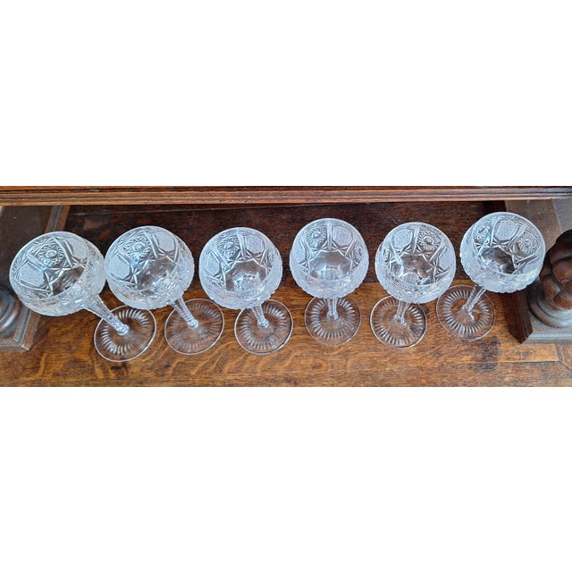Vintage Hand-Cut Clear Crystal Wine Glasses, 1970s, Set of 6, in Flawless conditions. Designed 1970 to 1979