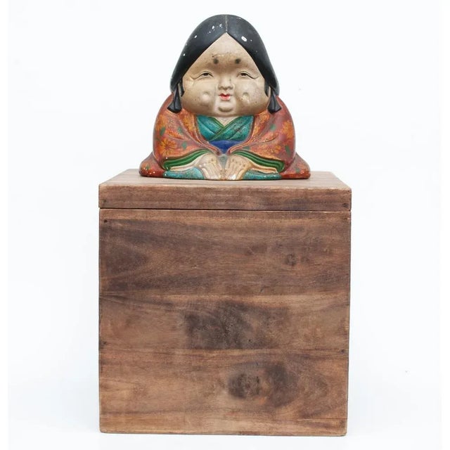 Meiji Era Otafuku Girl Figurine on Wood Stand For Sale - Image 13 of 13