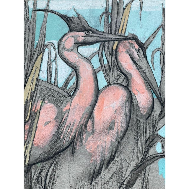 Paul Jouve, The Two Herons, 20th Century, Mixed Media For Sale - Image 3 of 12