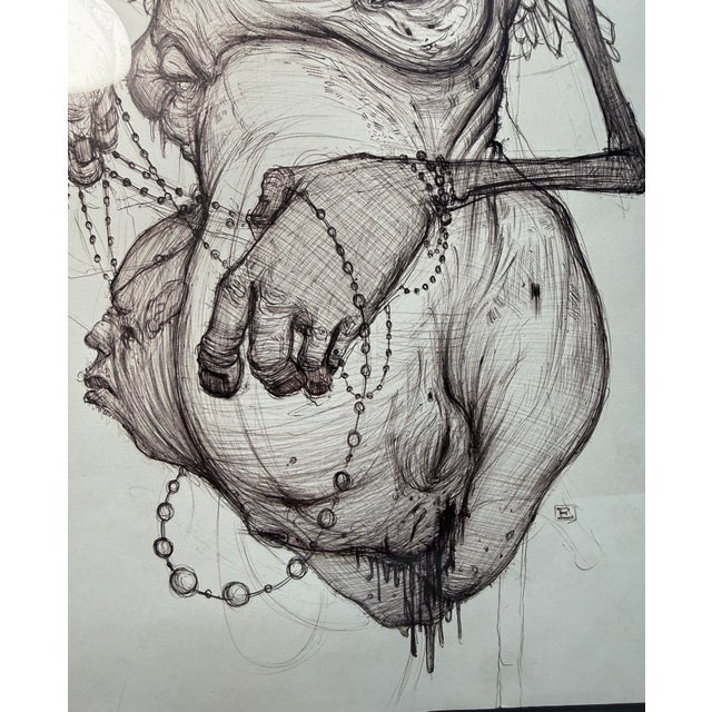 Original 2009 Ekundayo Pop Surrealism Pen Ink Grace Graphite Fish Drawing Sketch For Sale In New York - Image 6 of 15