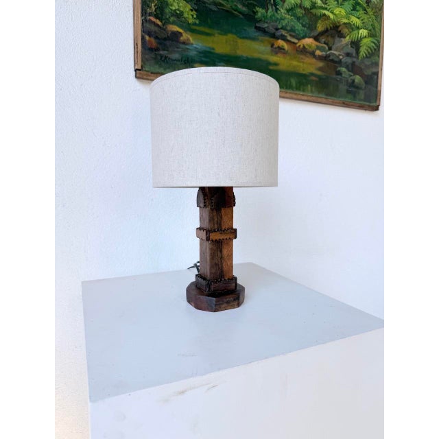 Brutalist Oak Table Lamp, 1950s For Sale - Image 3 of 18