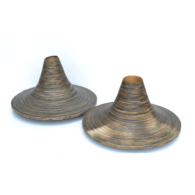 Dark Brown French Vintage Indoor Decorative Planter Swirled Cane Vase - a Pair For Sale - Image 4 of 13