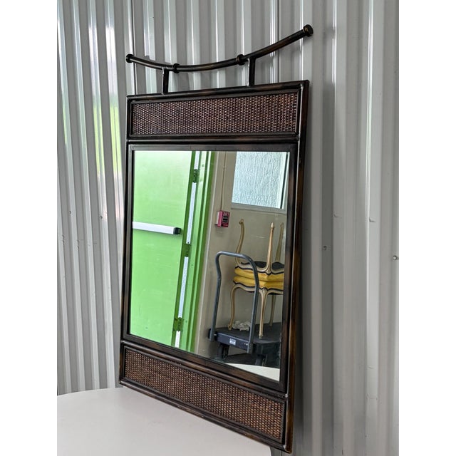 Chinoiserie Asian Chinoiserie Iron and Rattan Wall Mirror For Sale - Image 3 of 3