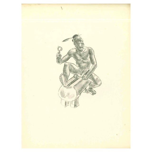 Emmanuel Gondouin, Musician, Original Lithograph, 1930s For Sale