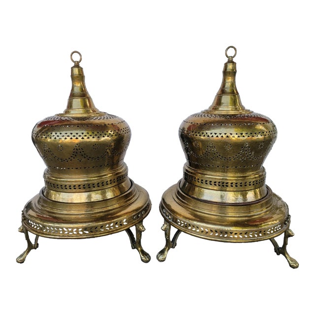 1960s Two French Style Brass & Copper Bell Brazier Heater For Sale