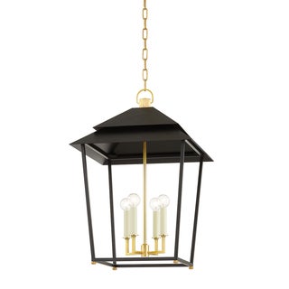 Hudson Valley Lighting Natick 18 in. 4 Light Lantern in Aged Brass and Soft Black Finish For Sale