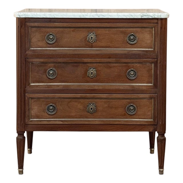 French Louis XVI Mahogany Marble Top Commode For Sale