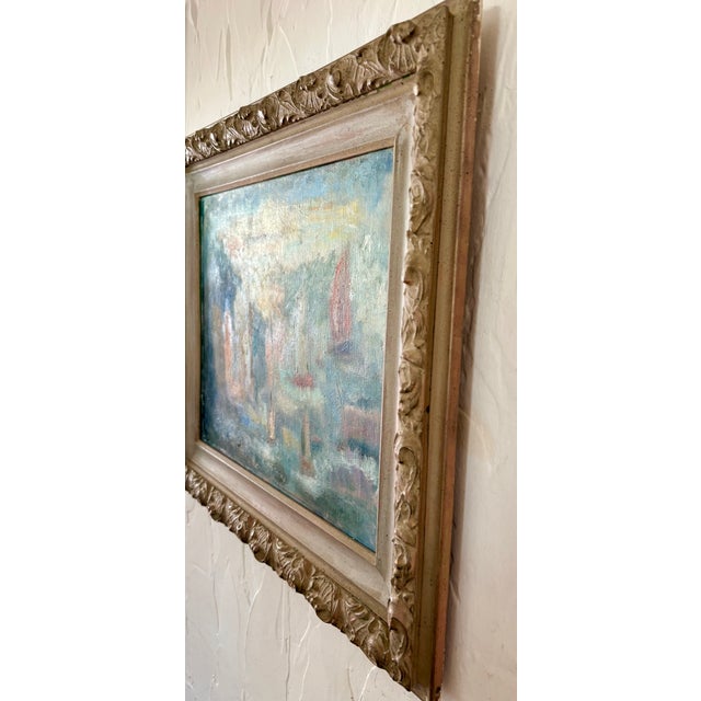 Nautical Original Early 20th Century Impressionistic Sailboats Oil on Canvas, Framed For Sale - Image 3 of 10