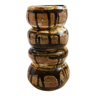 Large Hooped Studio Pottery Vase For Sale