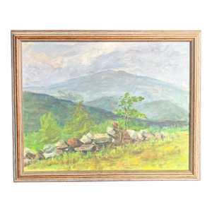 Early Oil Landscape Painting - Mount Monandack Rising Above a Stone Wall