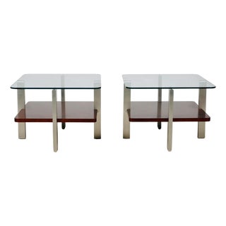 Mid 20th Century Pair of Bernhardt Contemporary Glass & Brushed Aluminum End Tables For Sale