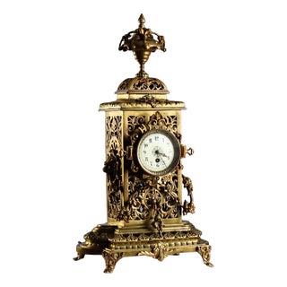 Vintage Bronze Table Clock For Sale