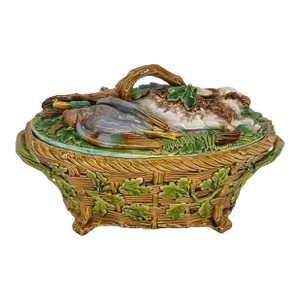 A Minton Majolica Dead Game Pie Tureen, Cover, and Liner, English, Dated 1859