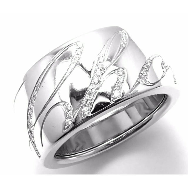 Chopard Chopardissimo 18k White Gold Diamond Signature Band Ring Size 6