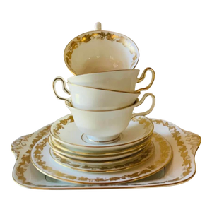 1950s Wedgwood Whitehall Gold Ivy Bone China Tea Set, 10-Piece