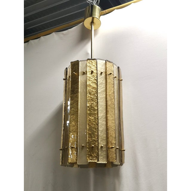Murano Art Glass and Brass Gold Color Chandelier and Pendant, 2000 For Sale - Image 4 of 10
