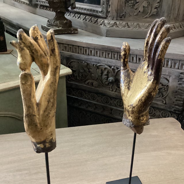 Religious Pair of 19th Century Gilt Hands From Myanmar For Sale - Image 3 of 9