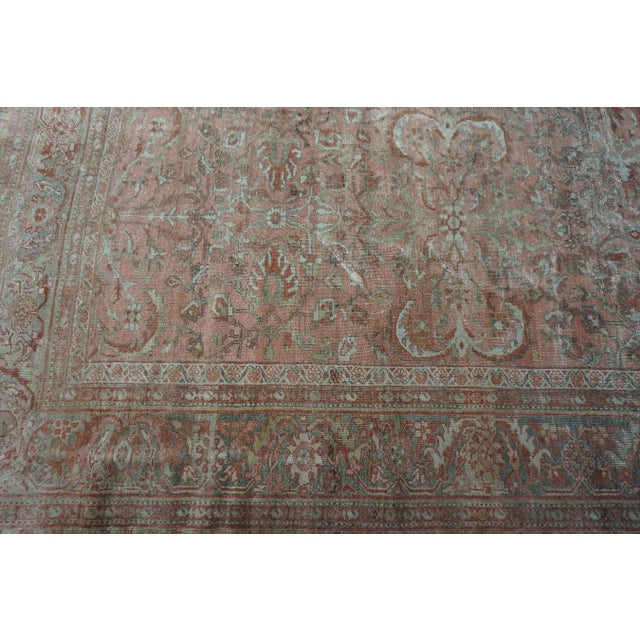 Pink 1930s Pink Rose Field Traditional Geometric Antique Knotted Wool Persian Mahal Rug For Sale - Image 8 of 10