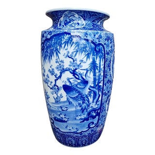 19th Century Monumental Meiji Japanese Arita Blue and White Porcelain Vase For Sale
