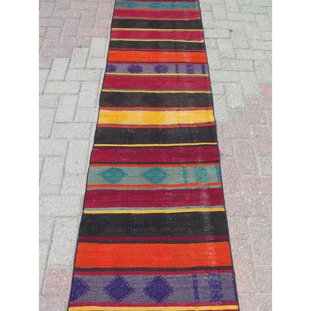 Tribal 1960's Vintage Handmade Kilim Runner - 24" X 134" For Sale - Image 3 of 12