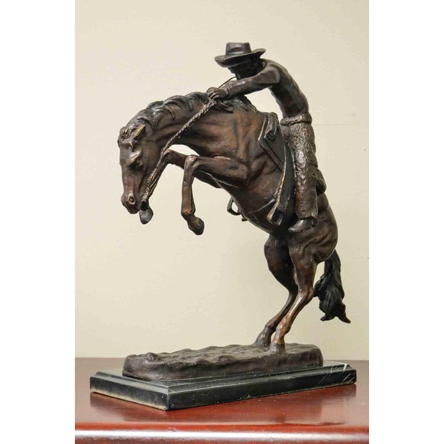 Metal Wooly Chaps Bronze Sculpture on Marble Base, after Frederic Remington For Sale - Image 7 of 12