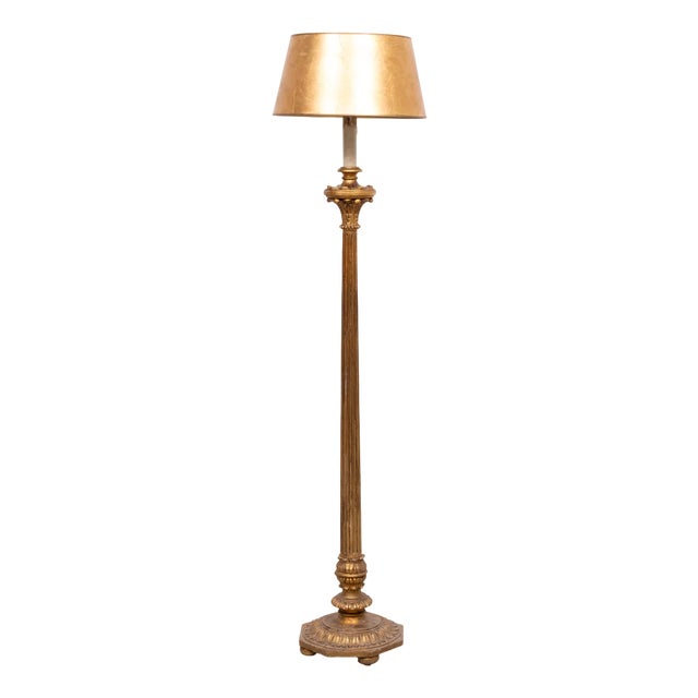 Italian Rococo Style Gilt Wood Floor Lamp, 1950s For Sale