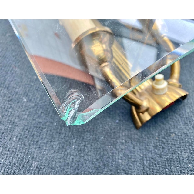 Metal Vintage Art Deco Brass Lamps with Curved Glass Shades, 1970s, Set of 2 For Sale - Image 7 of 8